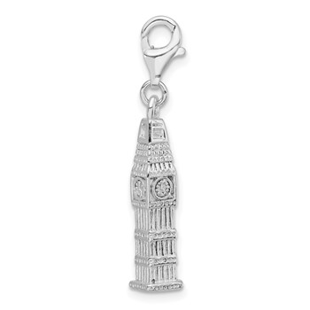 Sterling Silver 3-D Polished Clock Tower w/ Fancy Lobster Clasp Charm — alternate view