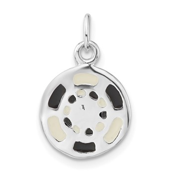 Sterling Silver Polished Black & White Enameled Poker Chip Charm