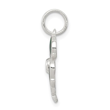 Sterling Silver Enameled 4-Leaf Clover with Green Glass Stone Charm — alternate view