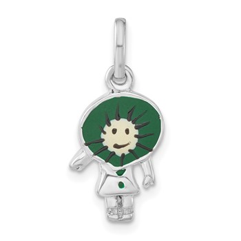 Sterling Silver Polished Enameled Kiwi Person Charm