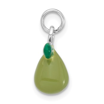 Sterling Silver 3-D Polished Green Enameled Pear Charm — alternate view