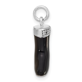 Sterling Silver Polished CZ & Black Enamel Boot Charm — alternate view