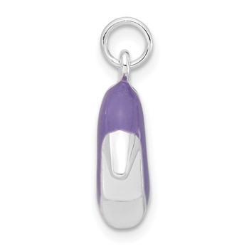 Sterling Silver 3-D Polished CZ & Purple Enameled High Heel Charm — alternate view