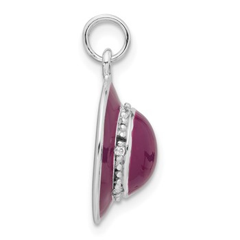 Sterling Silver Polished Enameled CZ Hat Pendant — alternate view