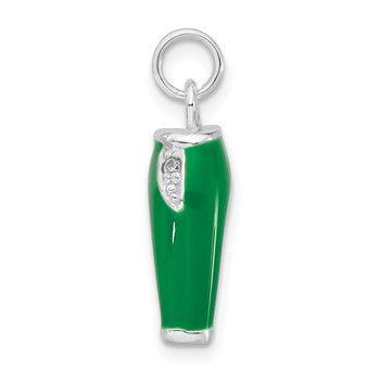 Sterling Silver 3-D Polished CZ Green Enameled Pants Charm — alternate view