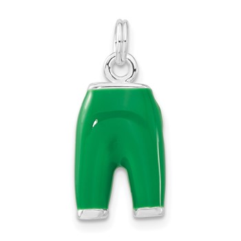 Sterling Silver 3-D Polished CZ Green Enameled Pants Charm