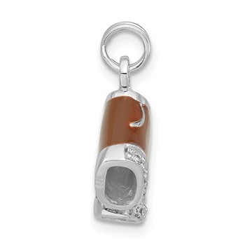 Sterling Silver 3-D Polished CZ & Brown Enameled Shorts Charm — alternate view