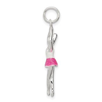 Sterling Silver Pink & White Enamel with Glitter Ballerina Charm — alternate view