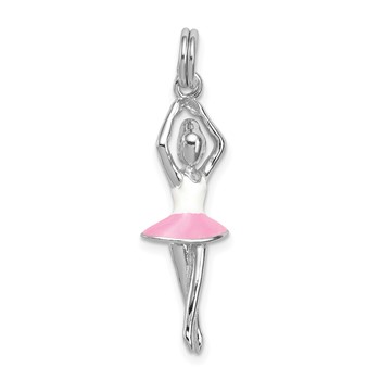 Sterling Silver Rhodium-platedEnamel Ballerina Charm