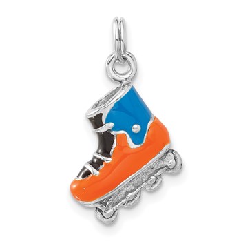 Sterling Silver 3D Polished Enameled Roller Blade Charm