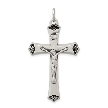 Sterling Silver Antiqued Satin Halo and Corpus Cross Pendant