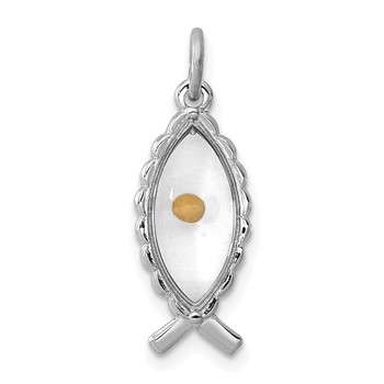 Sterling Silver Platinum-plated Epoxy Ichthus with Mustard Seed Pendant