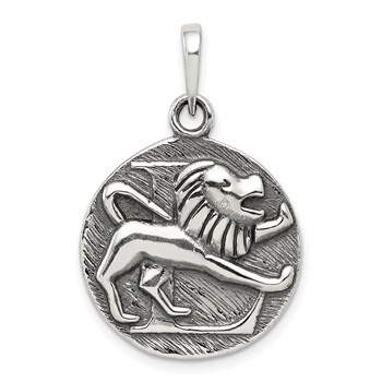 Sterling Silver Polished Antique Finish Leo Horoscope Zodiac Pendant