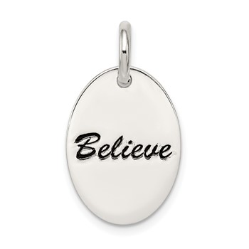 Sterling Silver Polished Enamel Believe Pendant