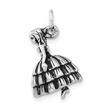 Sterling Silver 3-D Antiqued Girl in Dress Charm — alternate view