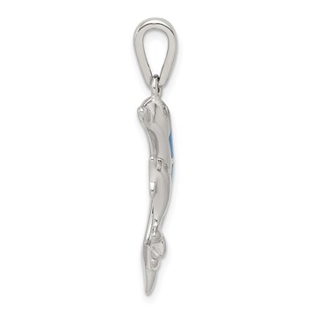 Sterling Silver Rhodium-plated Blue Inlay Created Opal Dolphin Pendant — alternate view