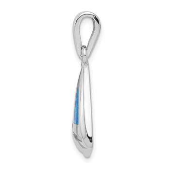 Sterling Silver Rhodium-plated Blue Inlay Created Opal Sailboat Pendant — alternate view