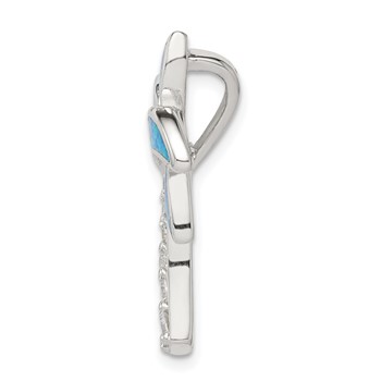 Sterling Silver Rhod-pltd CZ Blue Inlay Created Opal Palm Tree Slide — alternate view