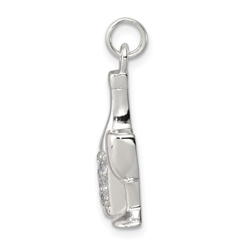 Sterling Silver CZ Wine/Champagne Bottle/Glass Charm Pendant — alternate view