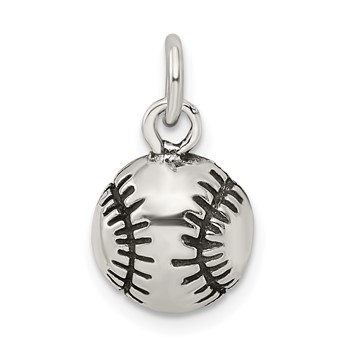 Sterling Silver Antiqued Baseball Charm