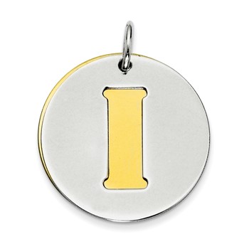 Sterling Silver GP Initial I Double Plate Round Charm