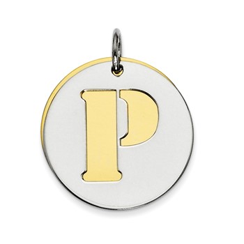 Sterling Silver GP Initial P Double Plate Round Charm
