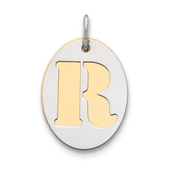 Sterling Silver GP Initial R Double Plate Oval Charm