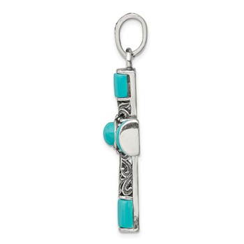 Sterling Silver Synthetic Turquoise Antiqued Cross Pendant — alternate view