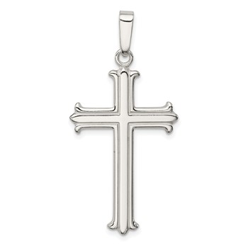 Sterling Silver Polished Fleur De Lis Cross Pendant