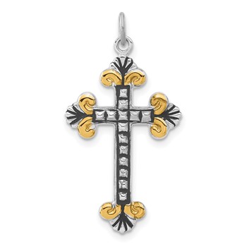 Sterling Silver & Gold-tone Antiqued & Textured Budded Cross