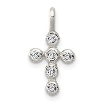Sterling Silver Polished Cross CZ Charm