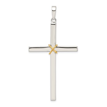 Sterling Silver Polished w/Gold-plated Rope Hollow Crucifix Pendant