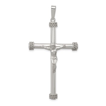 Sterling Silver Polished Textured Hollow Crucifix Pendant