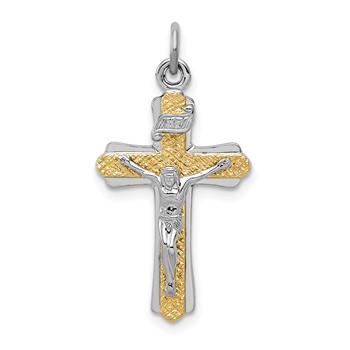 Sterling Silver Platinum-plated and Gold-tone INRI Crucifix Cross Pendant