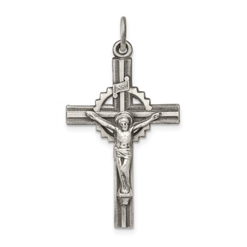 Sterling Silver Antiqued, Textured and Polished INRI Crucifix Pendant