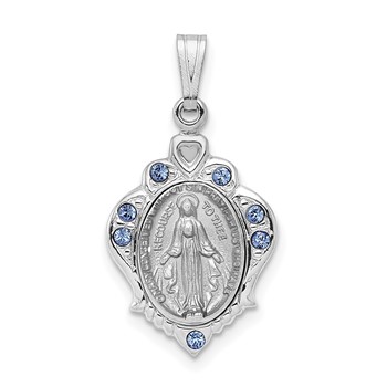 Sterling Silver Platinum-plated Polished Miraculous Blue CZ Pendant