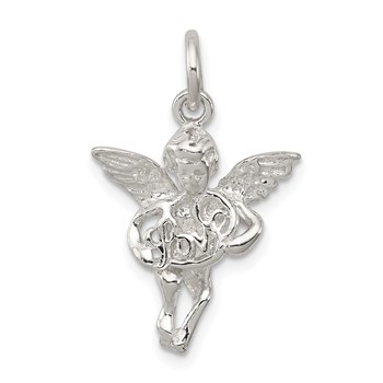 Sterling Silver Polished and Textured Angel Love Pendant