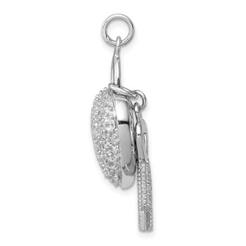 Sterling Silver Rhodium-plated CZ Heart Lock & Key Pendant — alternate view