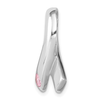 Sterling Silver Rhodium-plated Pink CZ Awareness Ribbon Pendant — alternate view