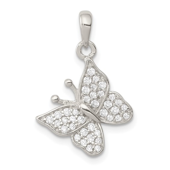 Sterling Silver Rhodium-plated CZ Butterfly Pendant - Quality Gold