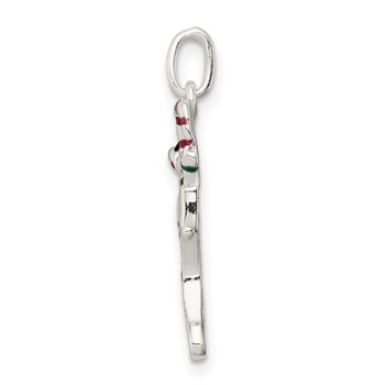 Sterling Silver Polished Enamel Christmas Stocking Pendant — alternate view