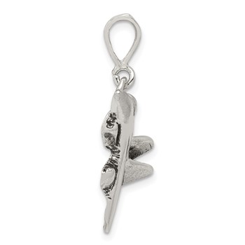 Sterling Silver Antiqued Jet Fighter Angled Pendant — alternate view