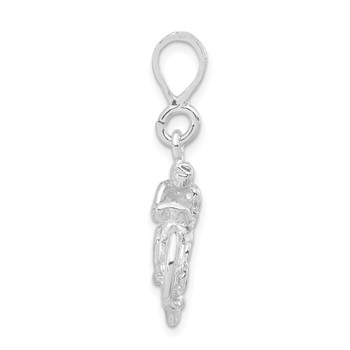 Sterling Silver 3-D Polished Cyclist on Bicycle Pendant — alternate view