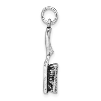 Sterling Silver 3-D Polished & Antiqued Hair Brush Pendant — alternate view