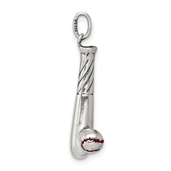 Sterling Silver Polished and Antiqued Enamel Bat and Ball Charm — alternate view