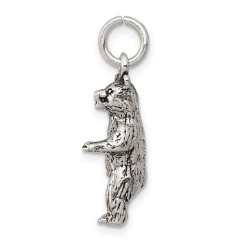 Sterling Silver Antiqued and Textured Bear Standing up Pendant — alternate view