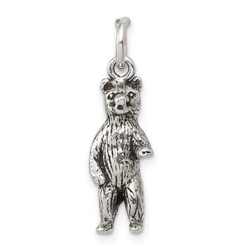 Sterling Silver Antiqued and Textured Bear Standing up Pendant