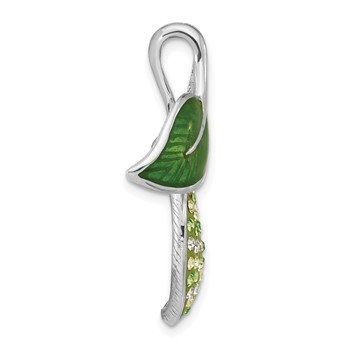 Sterling Silver Preciosa Crystal & Enameled Green Leaves Slide Pendant — alternate view