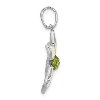 Sterling Silver Polished Green Preciosa Crystal & Enameled Flower Pendant — alternate view