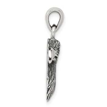 Sterling Silver Antiqued Polished Textured Eagle Head Pendant — alternate view